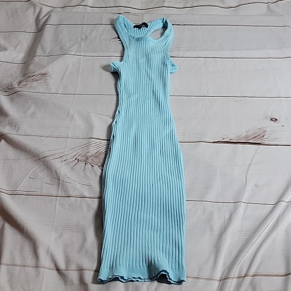LULUS Flaunt Your Flirt Light Blue Ribbed Bodycon Mini Dress size Small